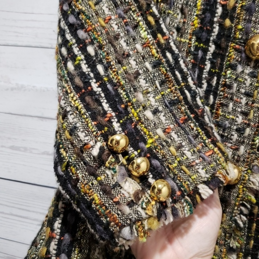 *SOLD* CAbi Paris Boucle Tweed Fringed Lined Jacket S - Picture 5 of 8
